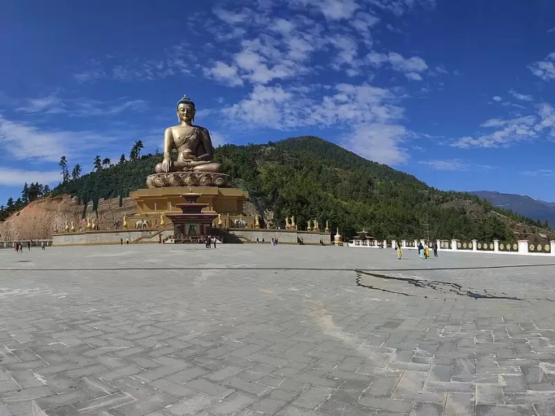 The Buddha Dordenma statue above Thimphu, seen across its wide stone terrace