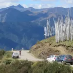 White prayer flags on the ridge at Chele La, above the road between Paro and Haa
