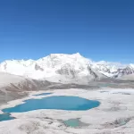 Gangkhar Puensum, the highest mountain in Bhutan, above turquoise glacial lakes