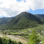 Fields and farmhouses beside the river in the Haa valley