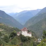 Lhuentse Dzong on its spur above the Kuri Chhu valley