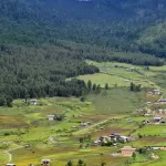 Farmhouses and fields on the floor of the Phobjikha valley