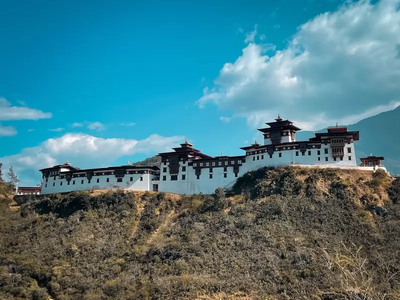 Wangdue Phodrang Dzong, rebuilt after the fire, on its ridge